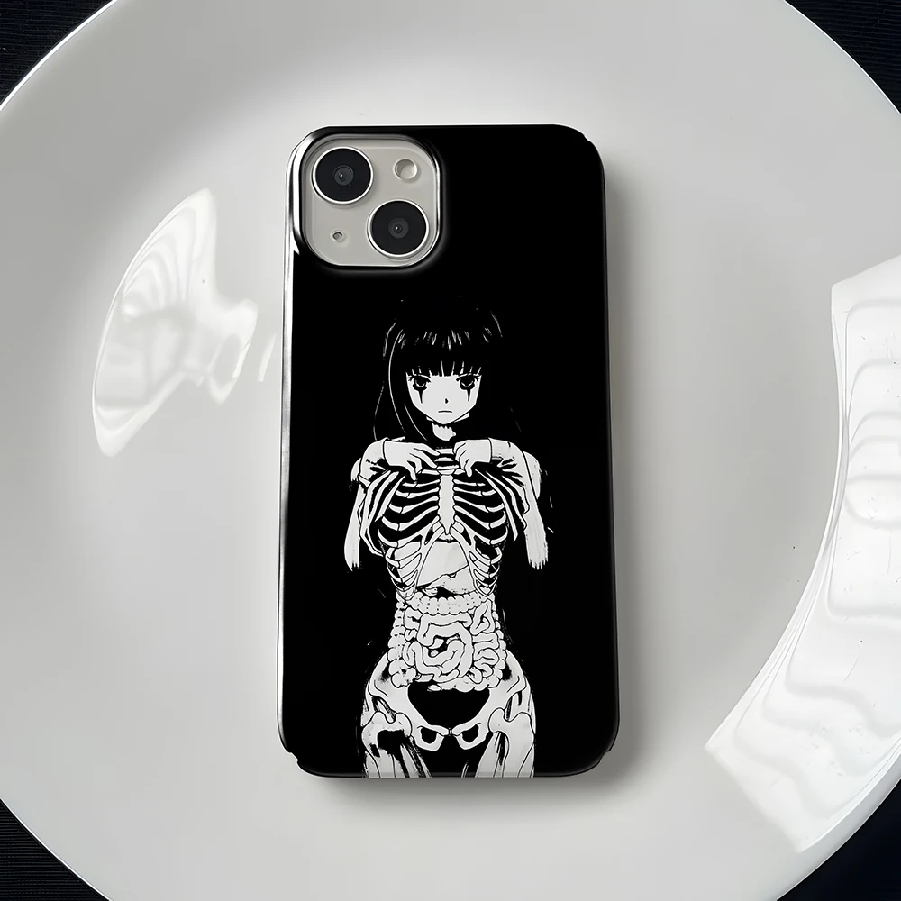 Horror skull comic girl Phone Case for iPhone 16 15 14 13 12 11 Pro Max XS XR XSMax 6 7 8 Plus Glossy HD Hard PC Cover