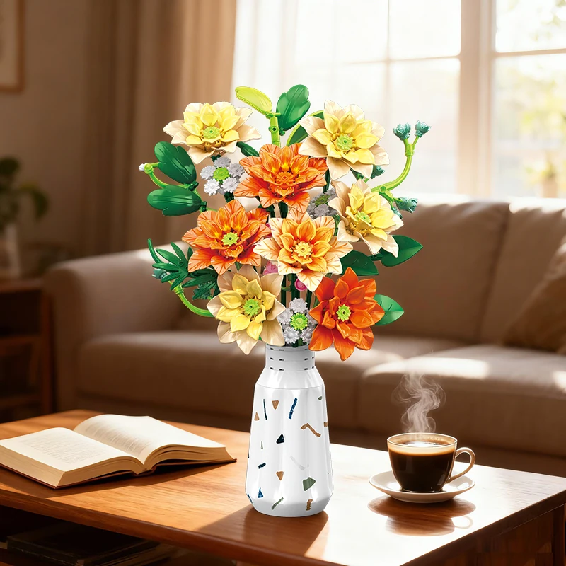 

The latest romantic flower bouquets, building blocks, creative home desks, plant decorations, assembly bricks, toys, children, a