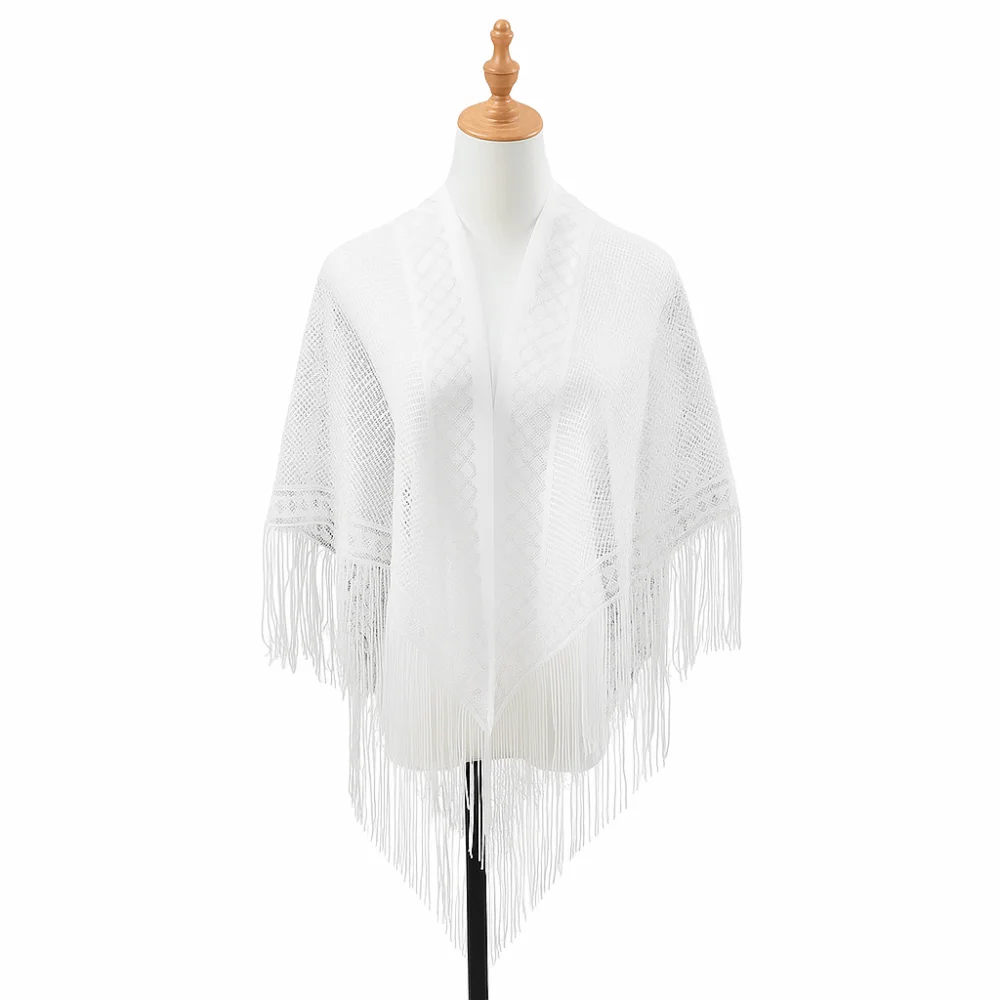 

Модная элегантная шаль с вышивкой, полый цветочный дизайн, дышащий треугольный шарф, однотонный платок с кисточками, женские аксессуары