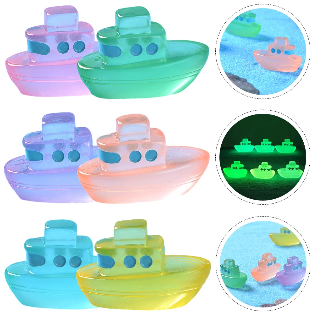 Glow Micro Landscape Cruise Ship Decoration Resin Mini Boat Miniatures Decorations