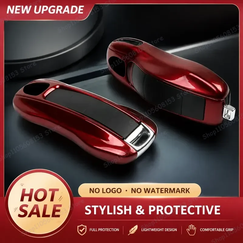 For Porsche Cayenne Macan 718 911 Taycan Key Case Modified Cherry Red Car Key Cover Accessories