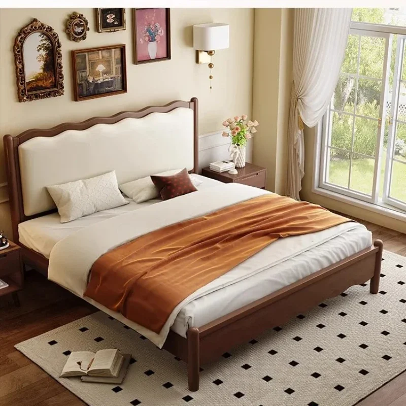 

Ancient ripples in the solid wood bed, modern simple and retro master bedroom wedding bed