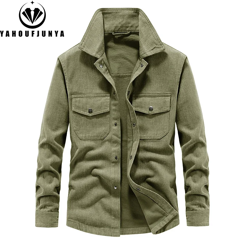 

Tooling Casual Men Spring Autumn Solid Color Cotton Lapel Jacket Men Outdoors Windproof Fashion Style Comfortable Jacket Male