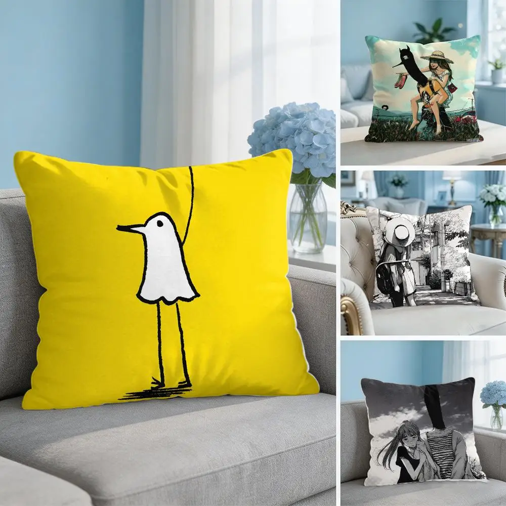 Anime G-Goodnight Punpun Cushion Cover Soft Short Plush Throw Pillow Cover Hidden Zipper Cutecore Sofa Bedroom Home Decor