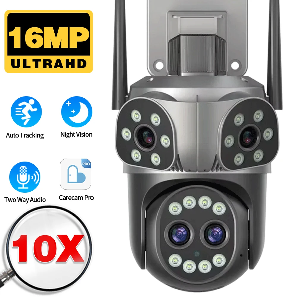 

Quad-lens 8K 16MP WiFi Camera Outdoor 10x Zoom with Night Vision Two-way Voice PTZ Wireless CCTV Surveillance IP Camera