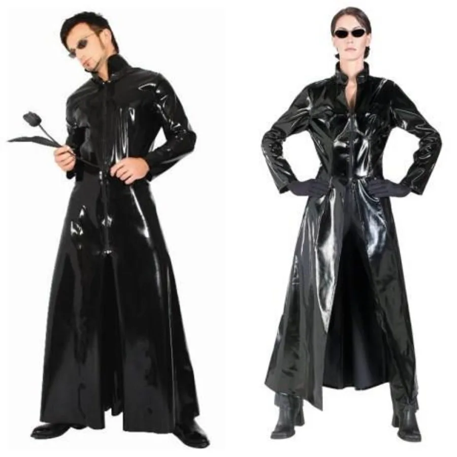 

Movie Neo Trench Black Glossy PVC Leather Coat The Matrix Neo Cosplay Costume Uniform Adult Women Men Halloween Party Costume