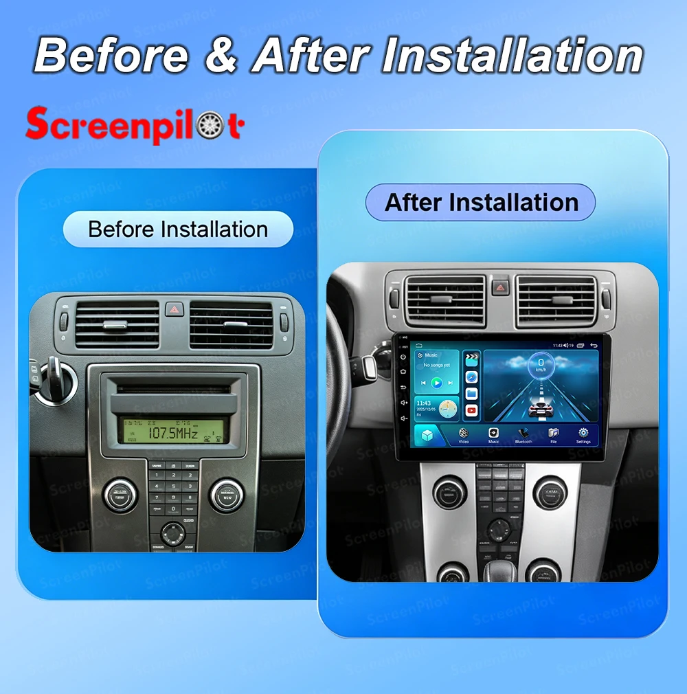 Android 16 For Volvo C30 S40 V50 C70 2004-2012 Car Radio Stereo Head Unit Multimedia Video Player GPS Navigation 9 Inch 2K QLED