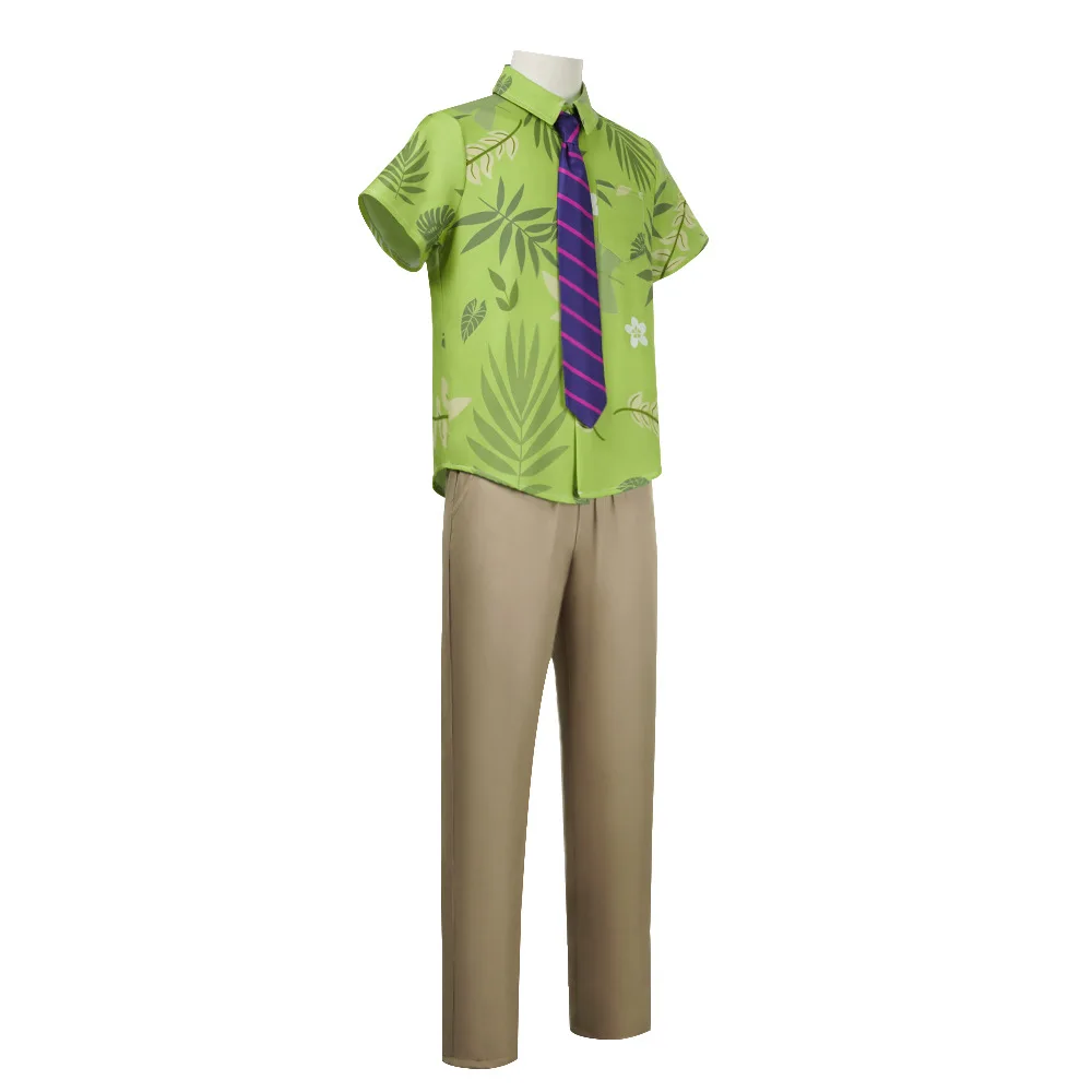 Camisa de cosplay de Fox Nick Wilde con corbata para hombre, disfraz con estampado de hojas verdes para Halloween