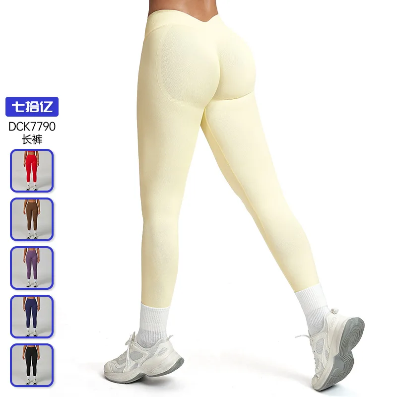 

Knitted fabric, melamine, peach butt seamless yoga pants, V-shaped tight slimming running exercise quick-drying fitness pants
