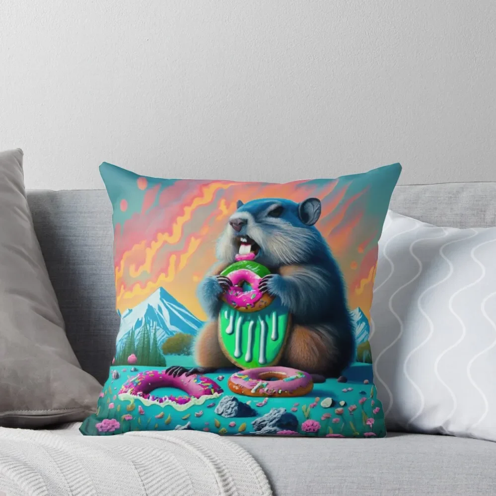 

donut loving eating groundhog Throw Pillow Pillow Case Christmas pillow cover luxury