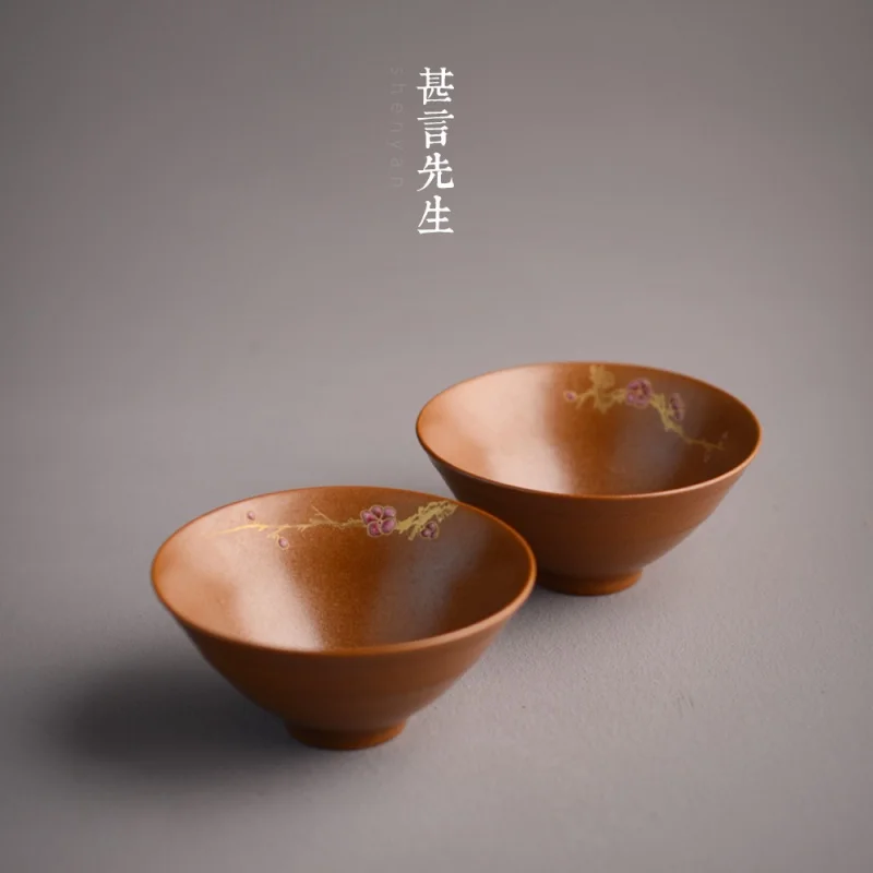 

Mr. Shi Yan Ceramic Cup Jingdezhen Handmade Cup Cinnabar Sand Liquid Gold Decoration Cup Kung Fu Tea Cup Small Cup Bamboo Hat Pl