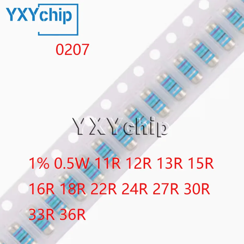 20pcs/lot 0207 Smd Metal Film Resistor 1% 0.5w 11r 12r 13r 15r 16r 18r 22r 24r 27r 30r 33r 36r Wafer Resistance