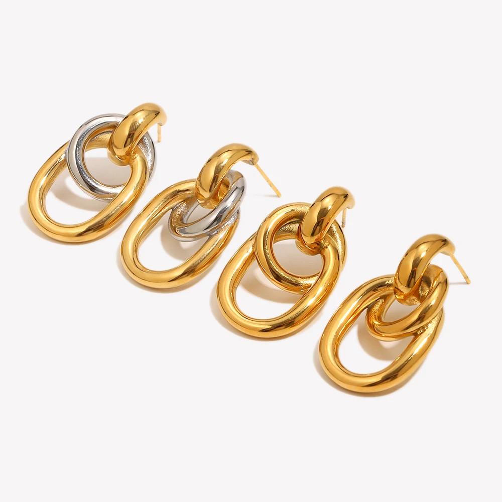 E.B.belle O-shaped Winding Geometric Stud Earrings Water Resistant 316L Stainless Steel Earrings for Women 18K Gold Plated