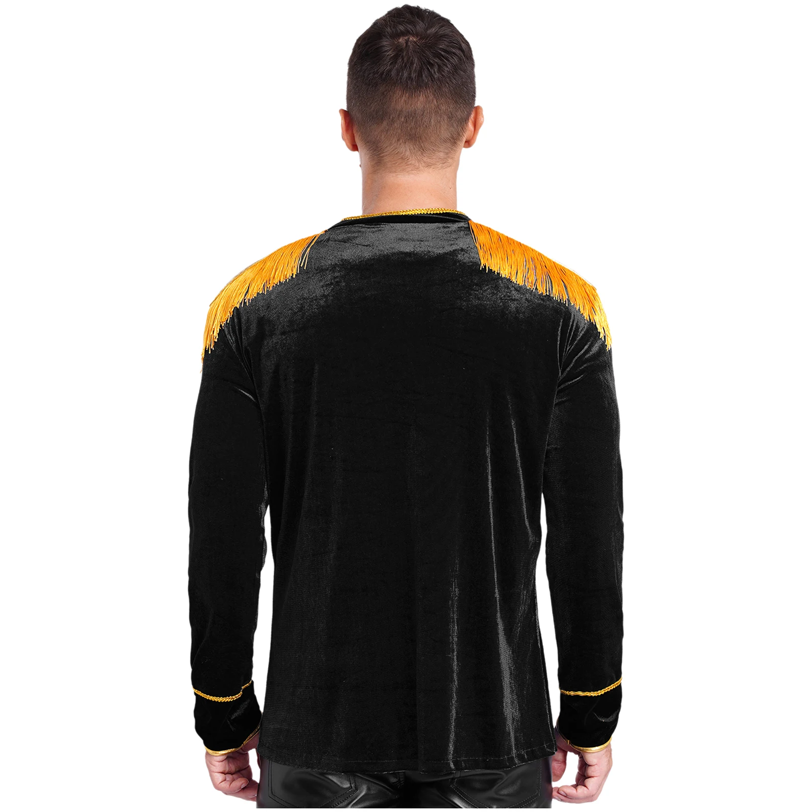 Disfraz de Circus Ringmaster para hombre, Banda de Marcha, disfraz de Halloween, manga larga, flecos dorados, Epaulet, dobladillo Alto y Bajo, abrigo largo, Tops