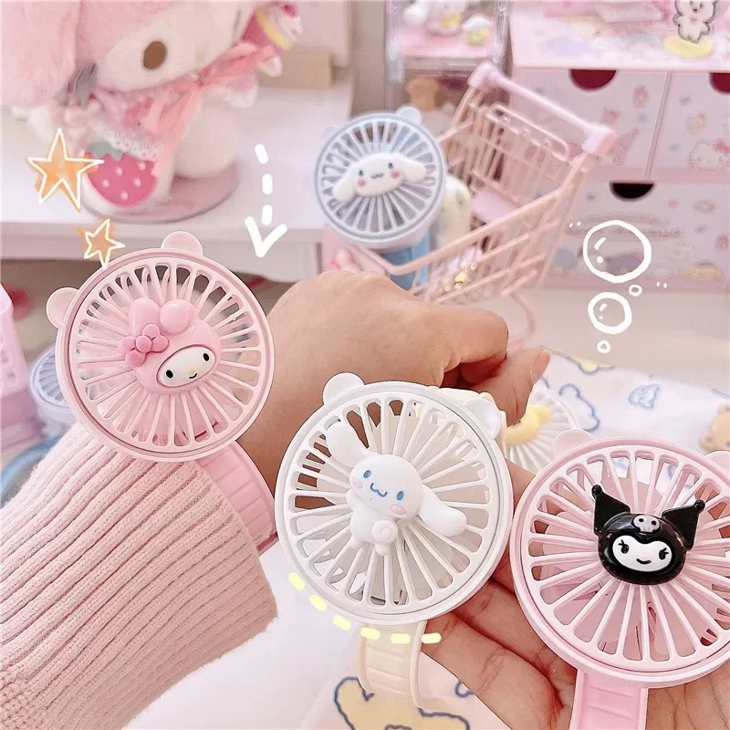 Sanrio My Melody Watch Fan Usb Charge Cartoon Student Portable Mute Anime Figure Cute Kawaii Kuromi Cinnamoroll Festival Gift