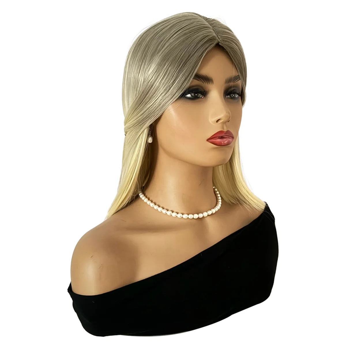 Abgn europa peruca mulher fibra química comprimento médio peruca de cabelo reto cobrindo loira peruca elegante