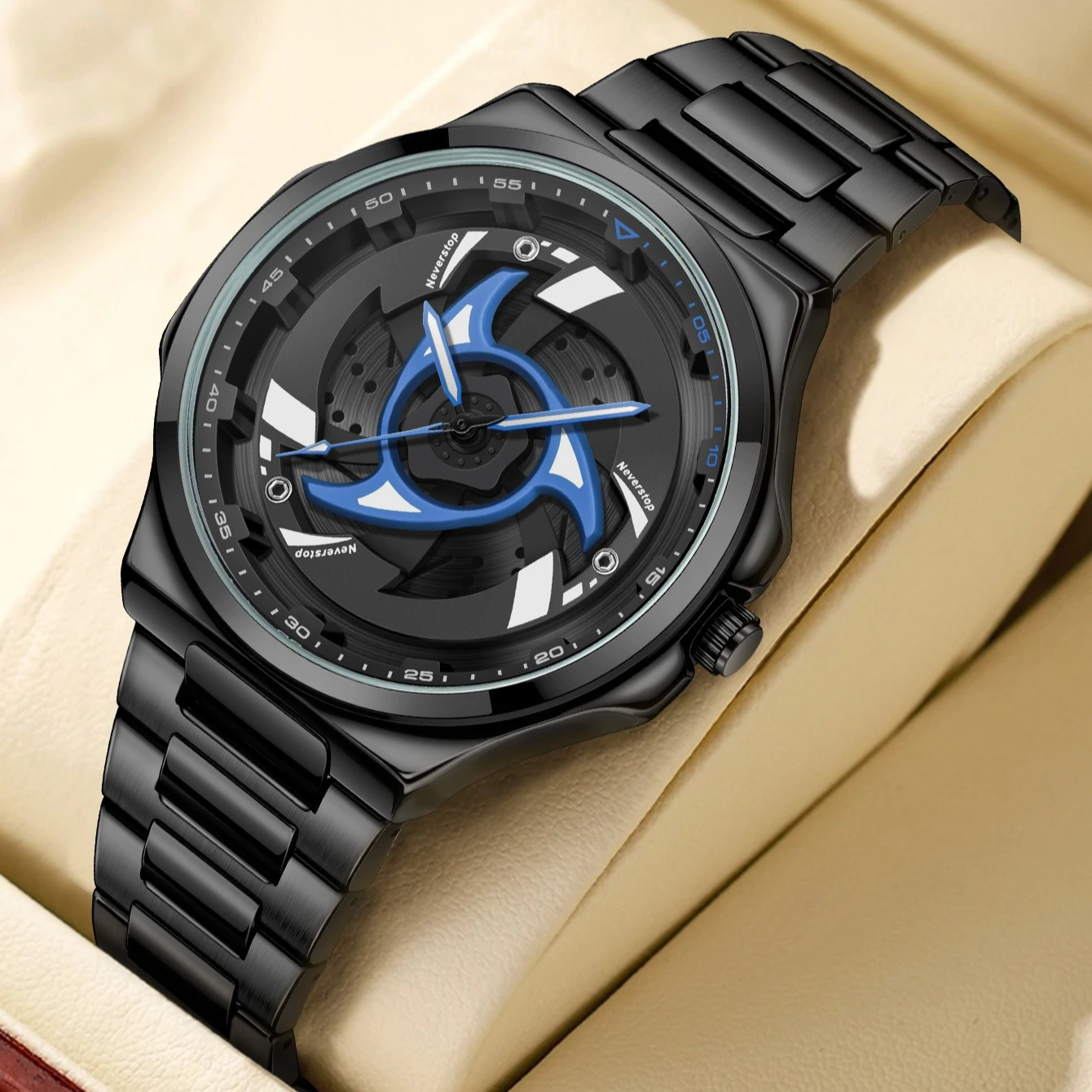 Men Car Wheel Watch Rotating Rim Dial Quartz Watch Stainless Steel Strap Sport Racing Style Wristwatch Relogio Masculino