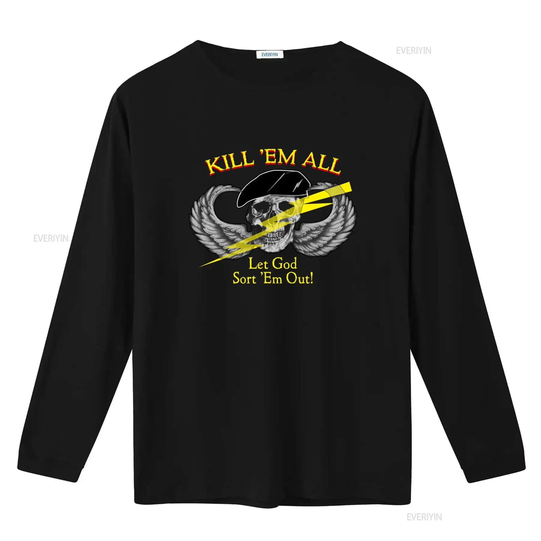 New JRS Enterprises 1986 Kill Em All Let God Sort Out Skull Wings Lightning Bolt T Shirt vintage Washed Breathable homme