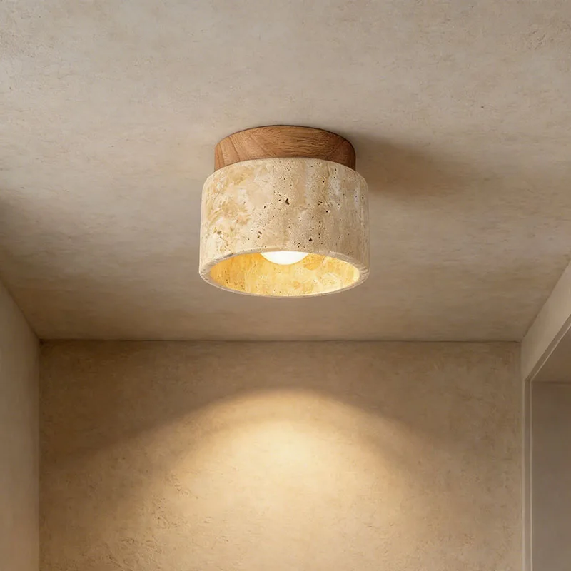 

Natural Wabi Sabi Yellow Travertine Hotel Lobby Corridor Ceiling Light Creative Cream Style Restaurant Room Balcony Deco Lamp
