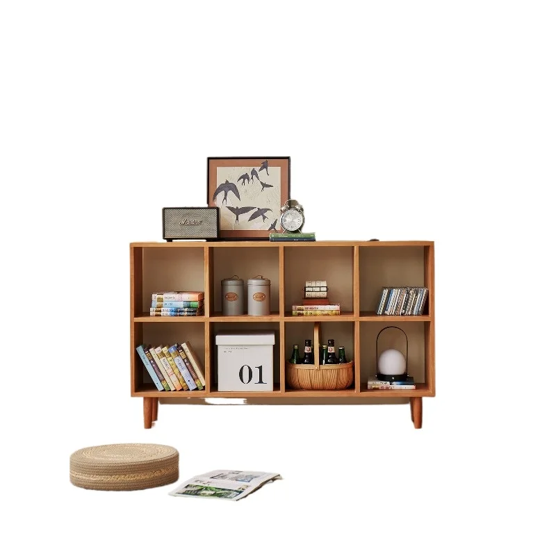 

Solid wood bookshelf floor-to-ceiling bookcase, integrated locker, cherry wood oak wall combination lattice cabinet