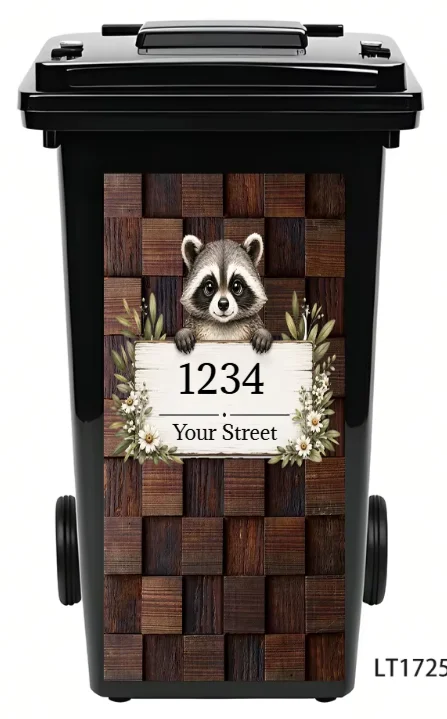 Personalized Vinyl Decal Custom House Number Street Name Trash Can Sticker, Outdoor Garbage Bin Decor Animal Waterproof Gift