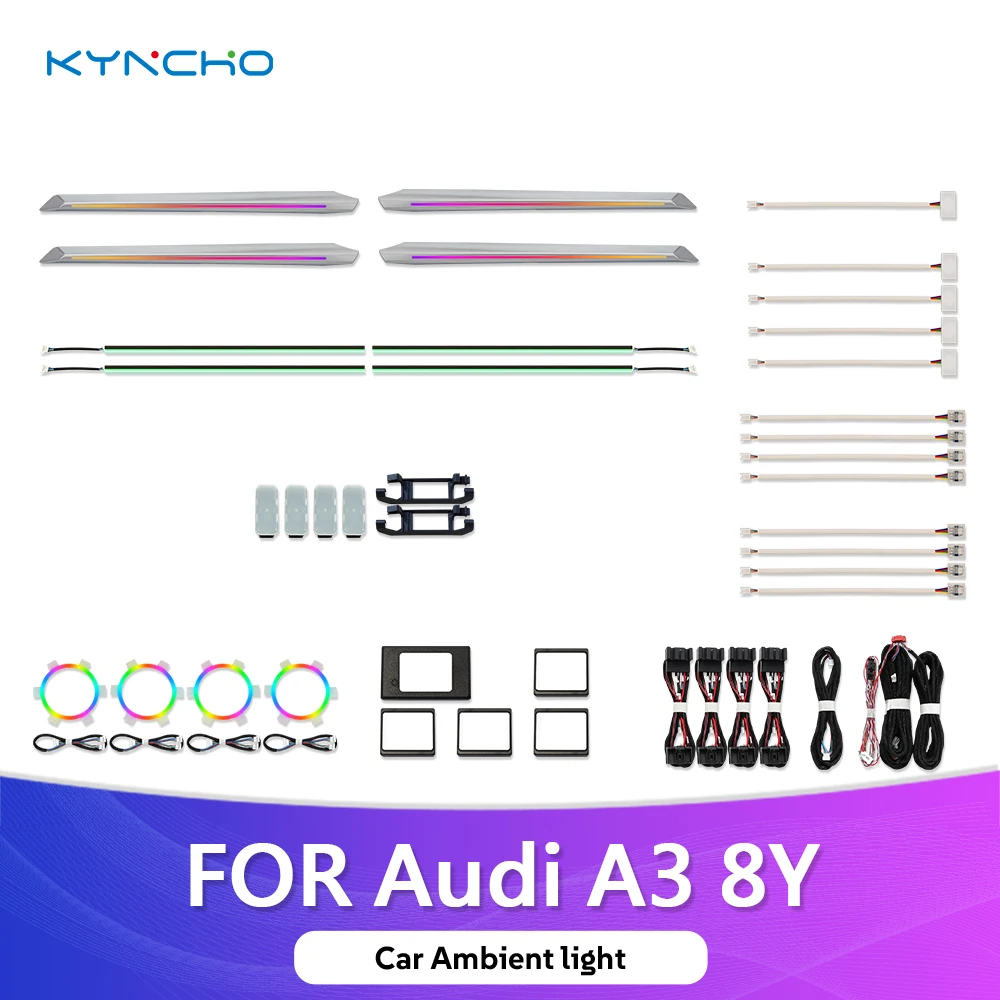 KYNCHO Car Ambient Light Auto Interior Lighting LED Symphony Kit For Audi A3 8Y 2021 2025 64 Color BT Screen Control Upgrade