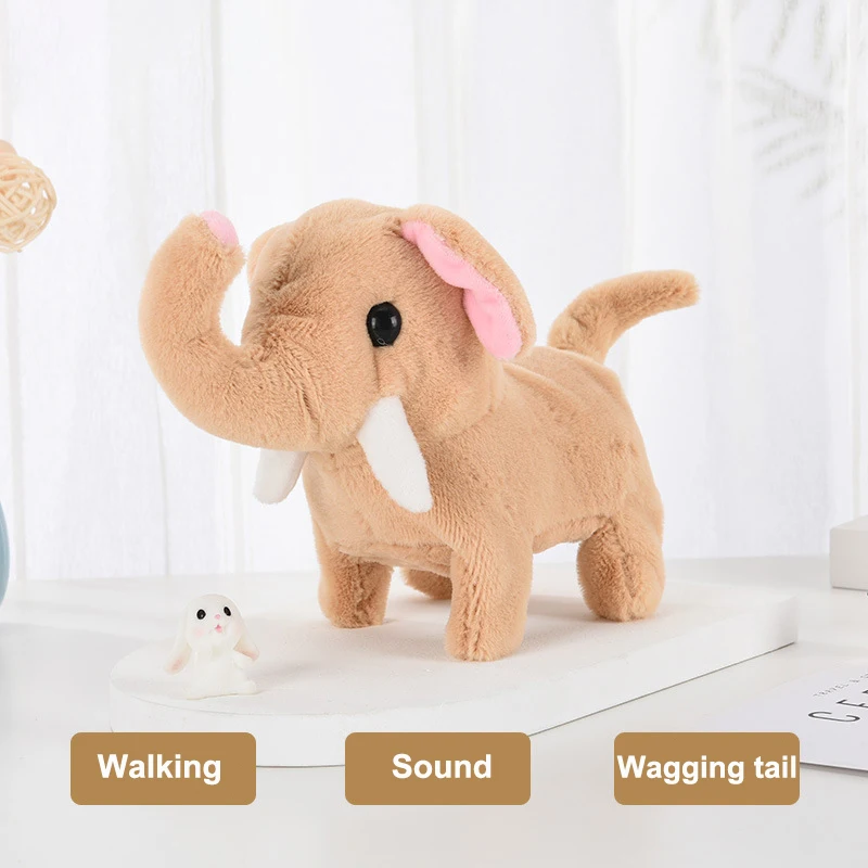 Éléphant en peluche électrique pour enfants, effet sonore de marche simulé, queue remuant, animal de compagnie électronique, beurre de dessin animé mignon