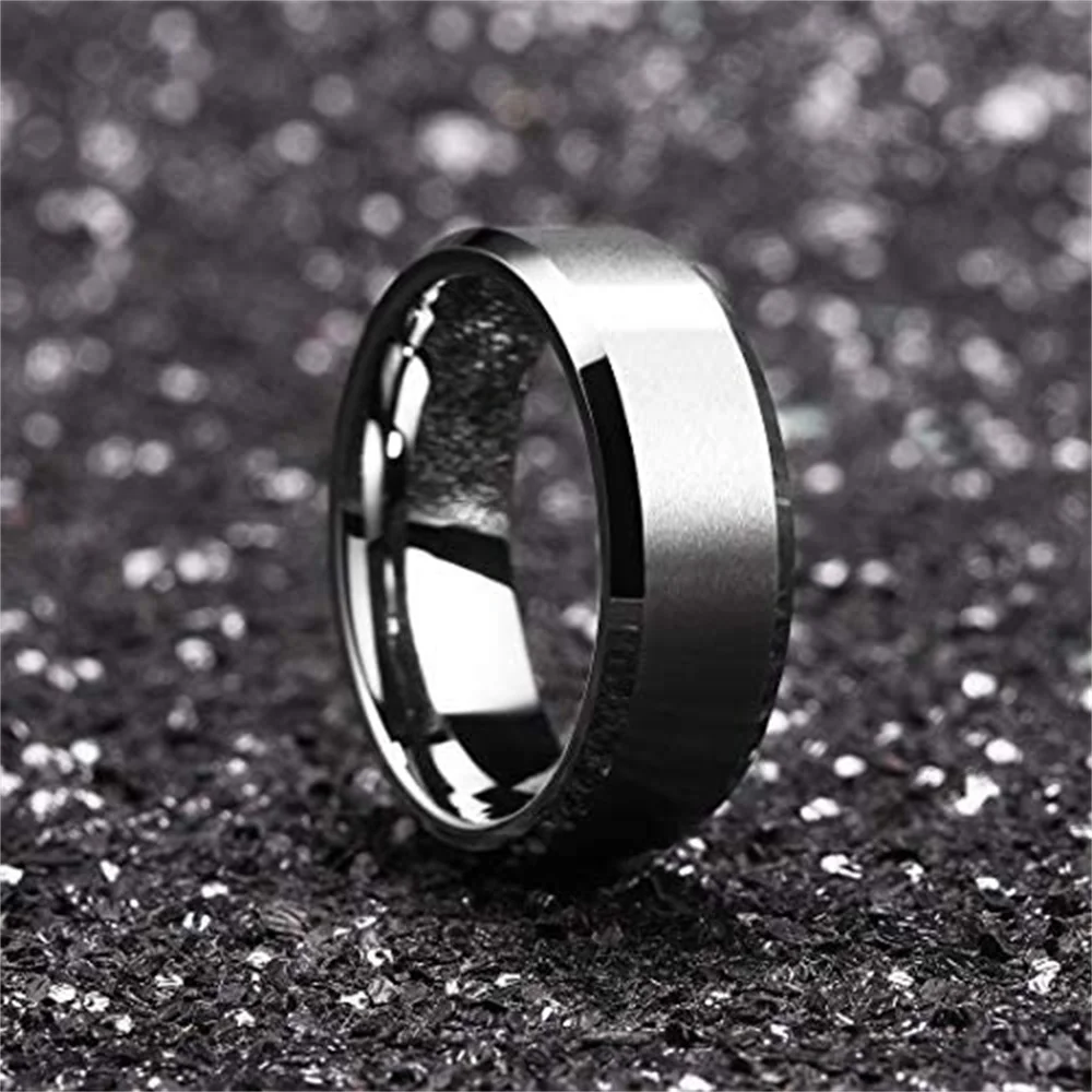 Simple 8mm Silver Color Stainless Steel Rings For Men Women Matte Finish Beveled Edge Men Wedding Rings Party Jewelry Gifts