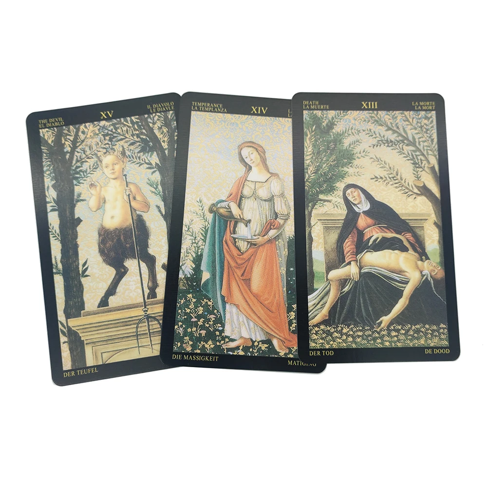 12x7cm Botticelli Divination Tarot Deck English, Spanish French German and Italian Portuguese Edition Guidebook