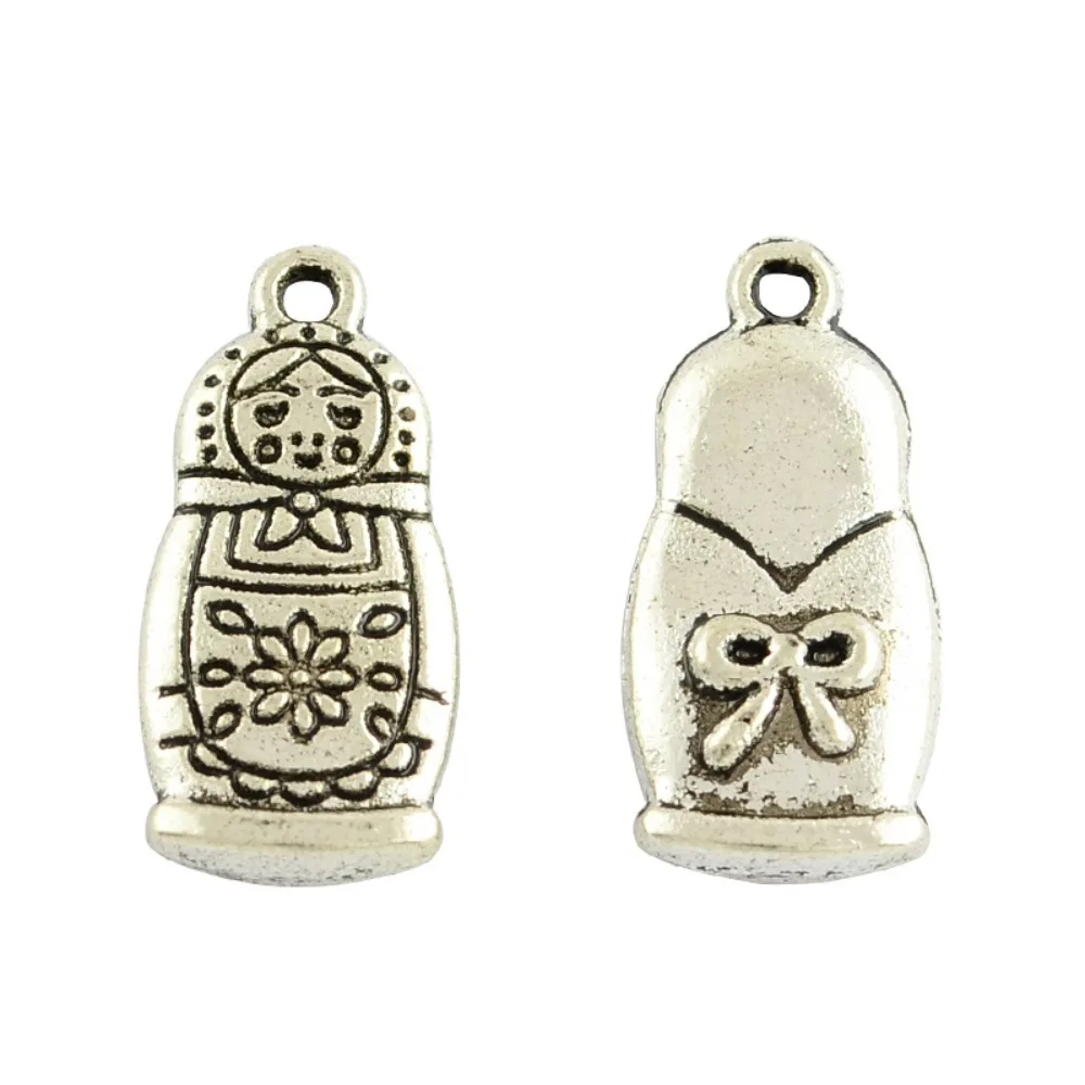 50pcs  style Alloy Pendants The Russian Matryoshka /Russian  Shape Cadmium Free Lead Free Antique Silver 18x8.5x3mm Hole: 1mm