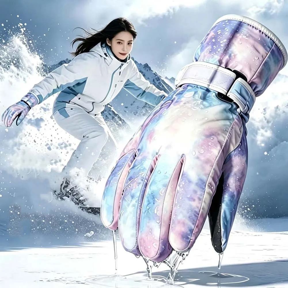 Fleece Lined Tie Dye Gloves Windproof Thick Warm Ski Mittens Anti Slip Durable Touchscreen Handwear Outdoor Sports