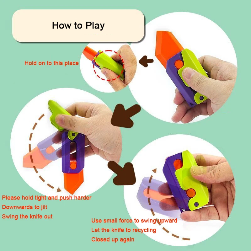 Plastic Gravity Carrot Knife Color Luminous Outdoor Kids Adult Hand Exercises Push Card Stress Relief Toy Swords Fun Interaction