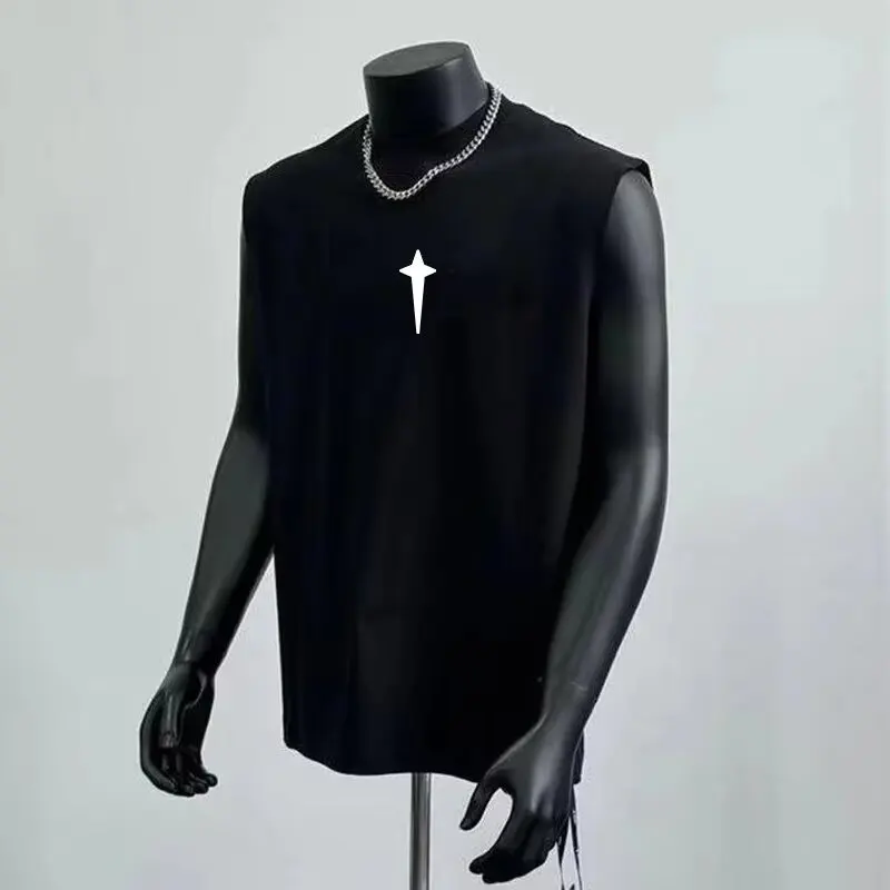 

Летние мужские хлопковые майки в американском стиле, модный черный жилет большого размера, белые спортивные футболки высокого качества, мужская одежда, новинка 2025 года