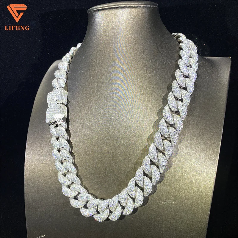 

Customizable 20mm Big Chain Necklace 8Rows 925 Sliver White Gold Plated VVS Moissanite Miami Cuban Link Chain Hip-hop Style