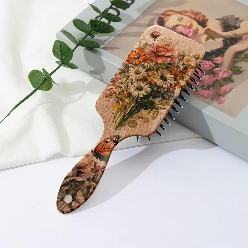 1 piece of vibrant floral pattern airbag comb, scalp massage hair comb, long hair anti knot hair comb,Special for real hair wigs