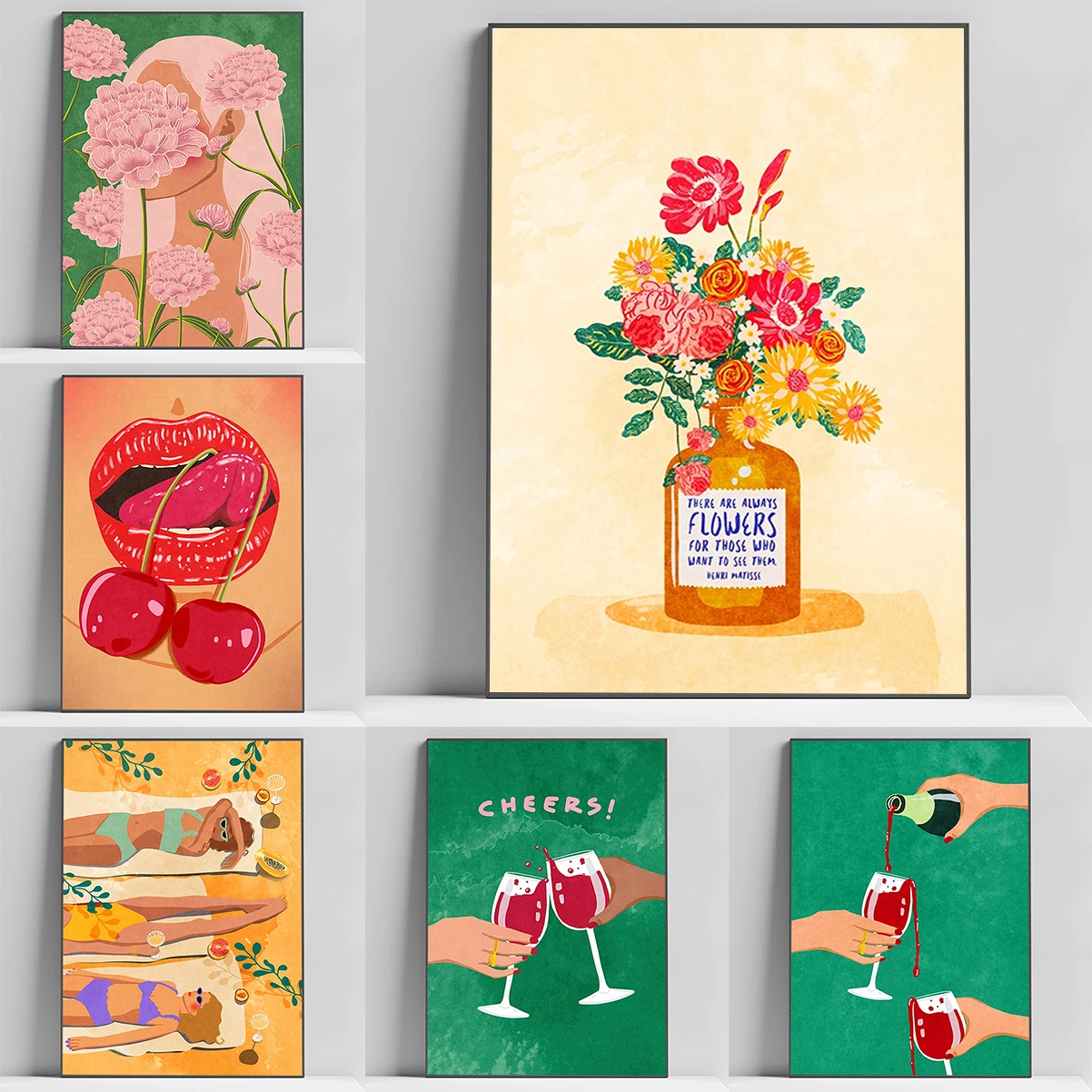 

Colorful Sexy Girl Boho Drink Wine Fruit Abstract Poster For Home Decor Decorative Wall Sheets Interior Poster Anime Gift Room