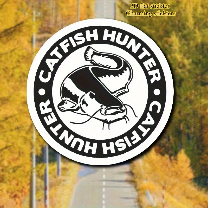 1Pc 2D Flat Catfish Hunter Matte Waterproof UV Resistant Vinyl Sticker For Car Truck Luggage Electronic Decor