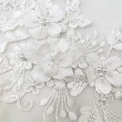 1 Pair White Strand Three-Dimensional Embroidery Pair Floral DIY Wedding Dress Accessories Car Bone 3D Lace Applique Wedding Dre