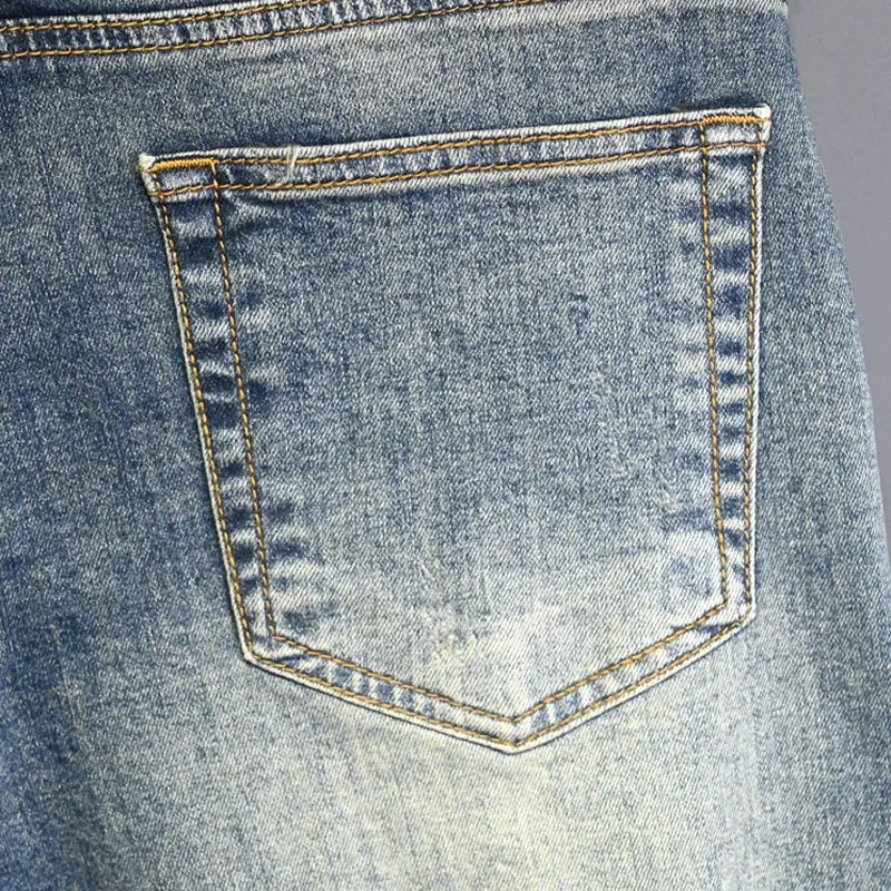 Jean Délavé Bleu pour Homme, Pantalon en Denim, Coupe Slim, Déchiré, Vintage, de Styliste, de Haute Qualité