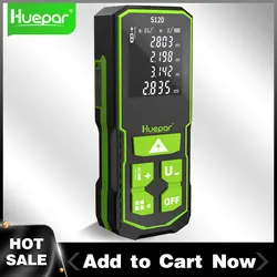 Huepar Laser Distance Digital Rangefinder 120M/393 Ft Measurement LCD Multi function Electronic Dual Angle Roulette Test Tools