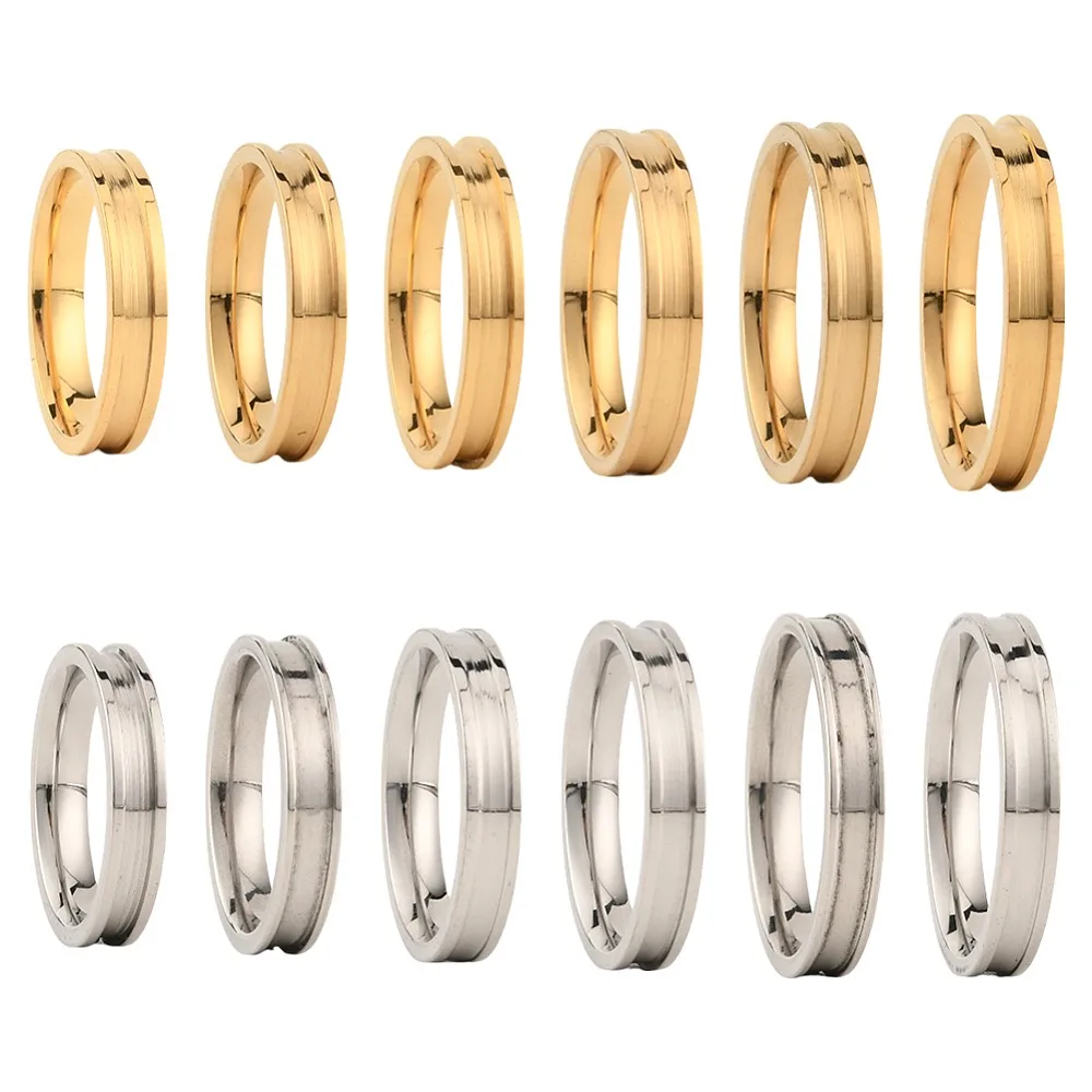 12Pcs 12 Styles 201 Stainless Steel Grooved Finger Ring Settings Ring Core Blank for Inlay Ring Jewelry Making
