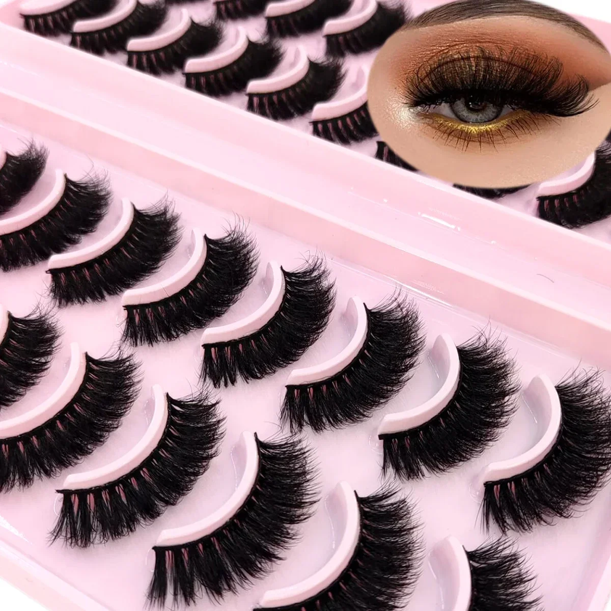 HBZGTLAD 20 pairs DD curly fluffy natural false eyelashes long makeup 3D artificial mink eyelashes dramatically extend eyelashes