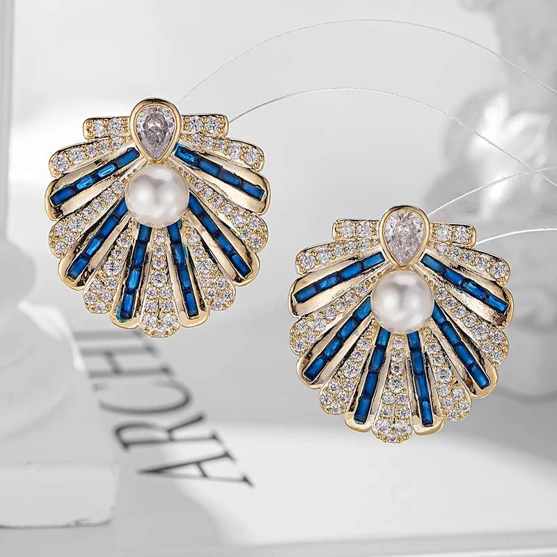 

SENYU Elegant Large Shell Shape Design Waterdrop Crystal Earring Super Luxury Dubai Big Studs CZ Wedding Jewelry for Bride