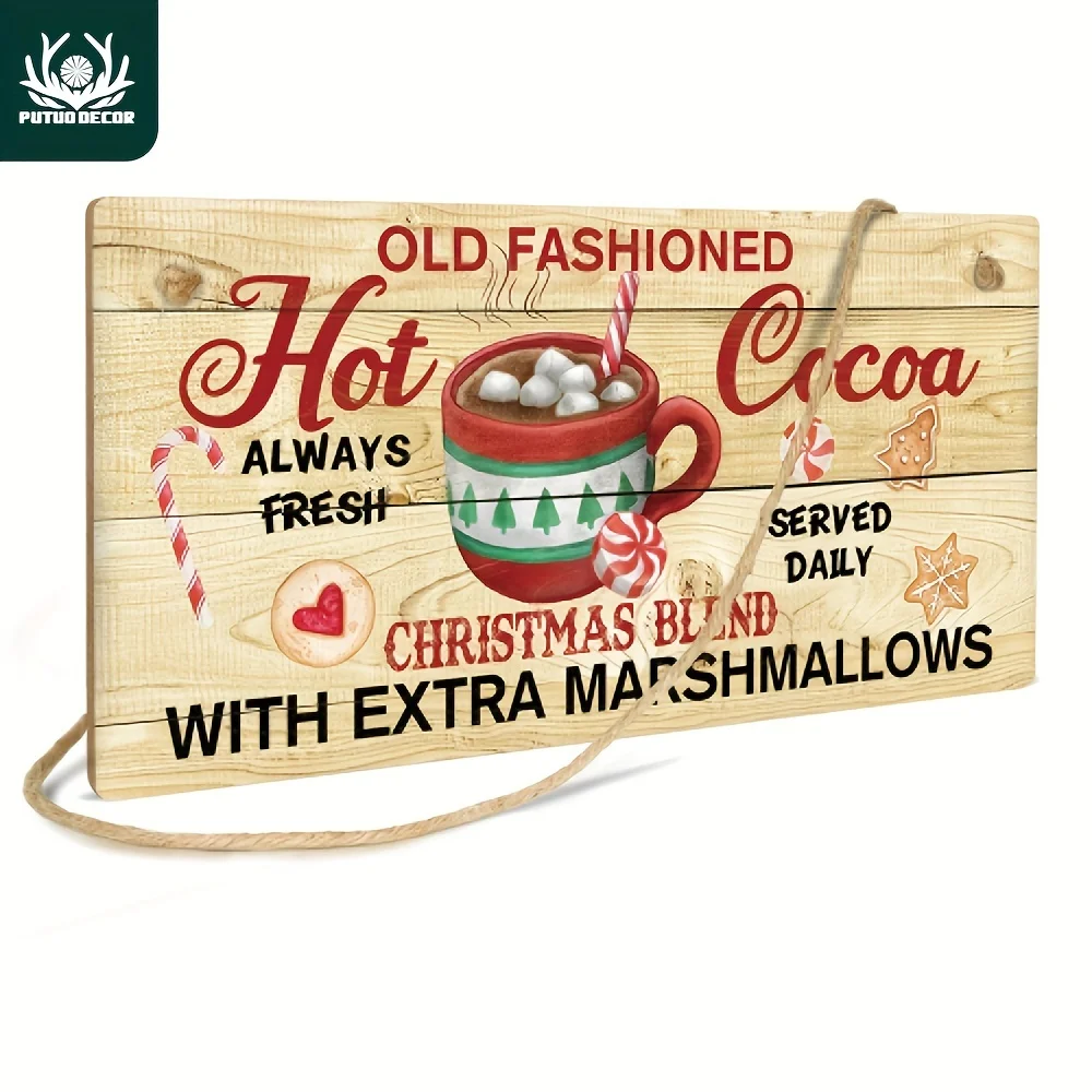 Putuo Decor 1pc  Wood Sign, Old Fashioned Hot Cocoa Recipe Wooden Hanging Plaque For Coffee Bar Kitchen Wall Decoration