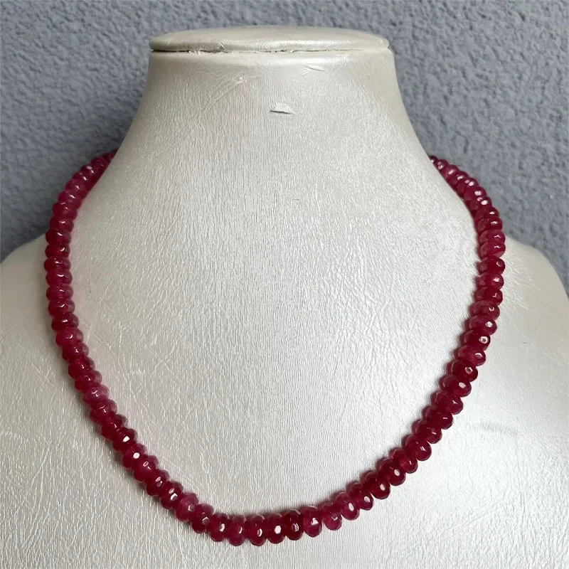 

Rare 5*8MM Faceted Red Ruby Necklace Vintage Natural Stone Jewelry Noble Elegant Exquisite Beaded Chain Choker Collier