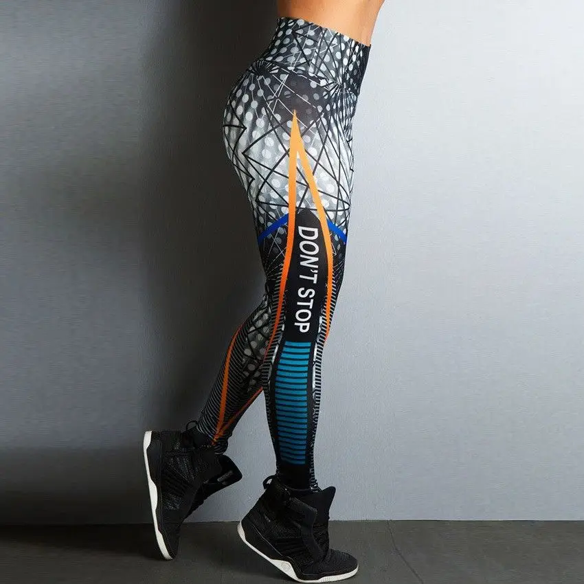 2023 Digital Print Letter Sport Yoga Fitn Pants Women plus Size Leggings Tummy Control High Waist Nine Points Pants