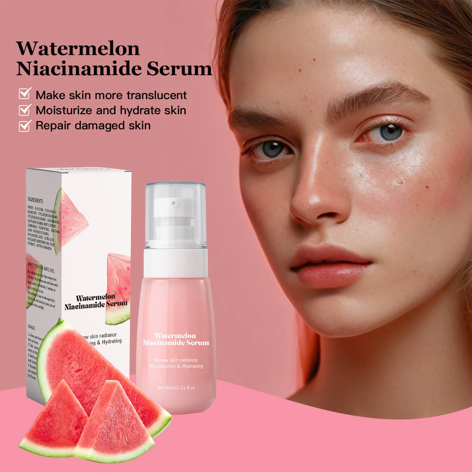 60ml Watermelon Glow Niacinamide Dew Drops Hydrating Skin Care & Illuminating Makeup Primer for Face Brightening Plump Gifts