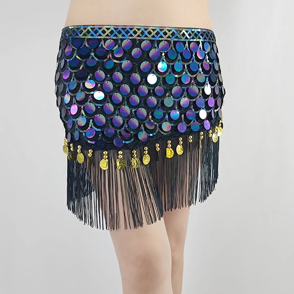 Belly Dance Hip Scarf Beads Sequins Fish Scales Tassels Waist Chain Dancing Belt For Adult Stage Performance Halloween Props