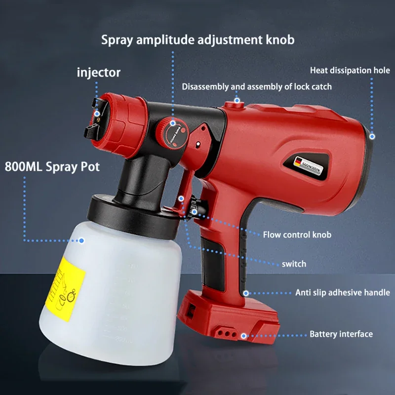 Electric Paint Sprayer Spray Gun Airbrush For Makita For Bosch For Dewalt For Milwaukee M18 18V Lithium Battery Latex Varnish