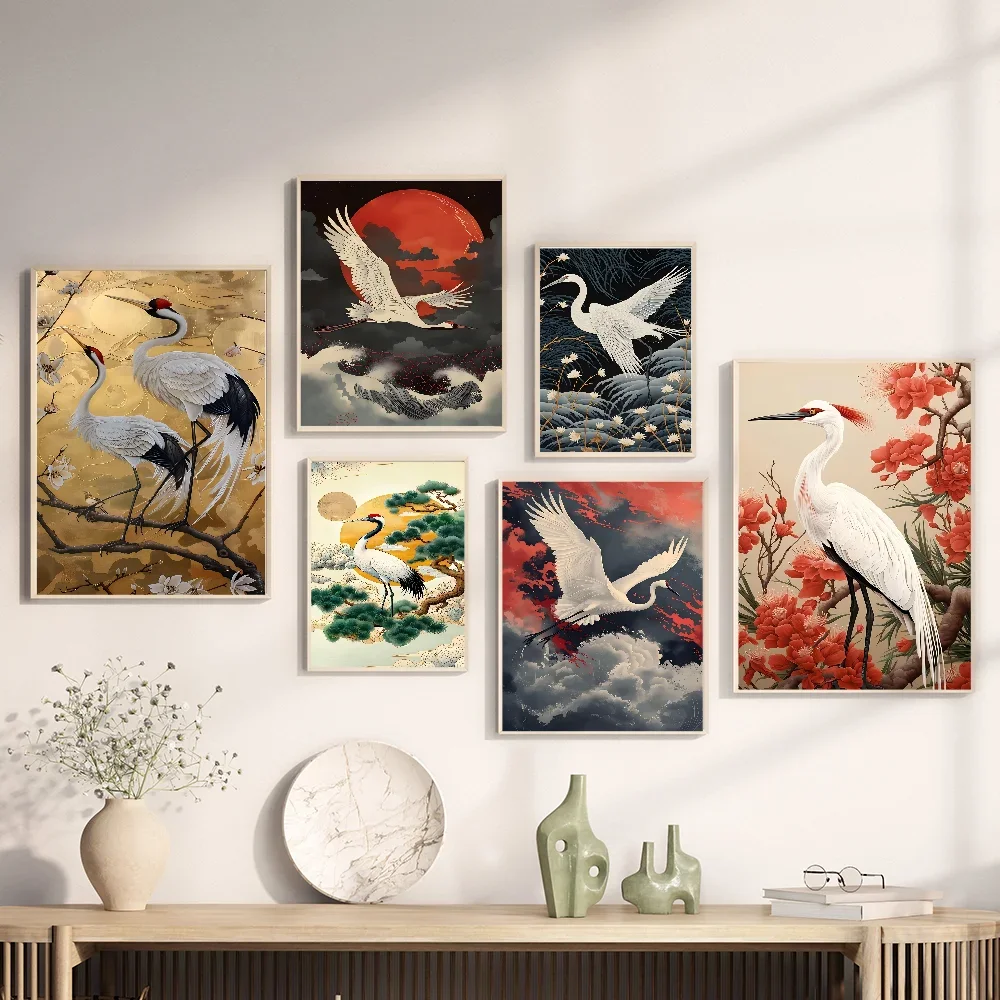Frameless canvas paintings,Red-crowned Crane Poster and Prints Animal Bird Art Canvas Painting Wall Art Picture for Living Room